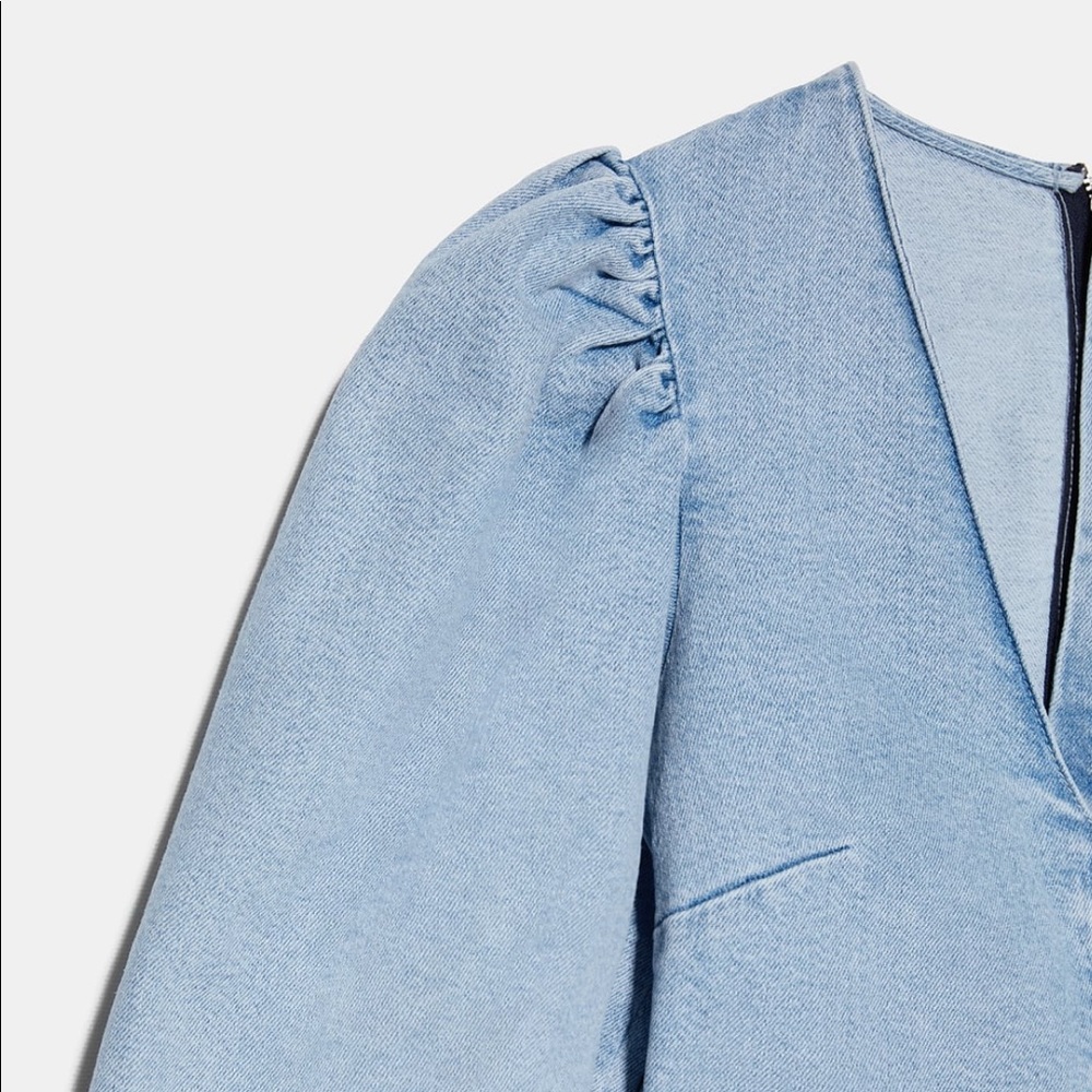 ZARA BNWT Denim Dress with Balloon Sleeves - Picture 11 of 11